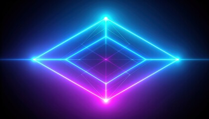 Fototapeta premium Neon light abstract background futuristic glow technology laser beam square shape geometric design modern art