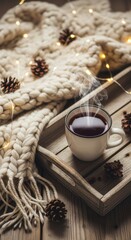 Cozy Winter Scene with Hot Drink and Blanket