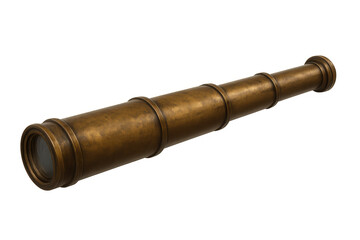 Vintage brass telescope resting on transparent surface, highlighting nautical exploration and historical maritime equipment