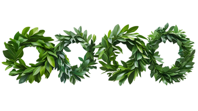 Eco-friendly green leaves wreaths transparent background, high-resolution, no shadow or contact between elements png cut out