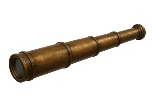 Vintage brass telescope resting on transparent surface, highlighting nautical exploration and historical maritime equipment