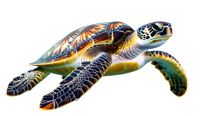 Fototapeta premium A vibrant sea turtle swims isolated on transparent background, showcasing its detailed shell and flippers.