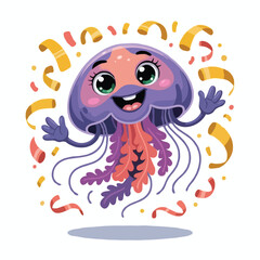 Fototapeta premium jellyfish illustration character posing happy