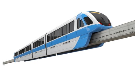 Modern elevated monorail train on white