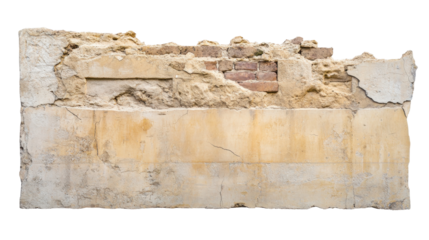 Weathered Cracked Wall Texture with Exposed Bricks and Faded Coating on Transparent Background