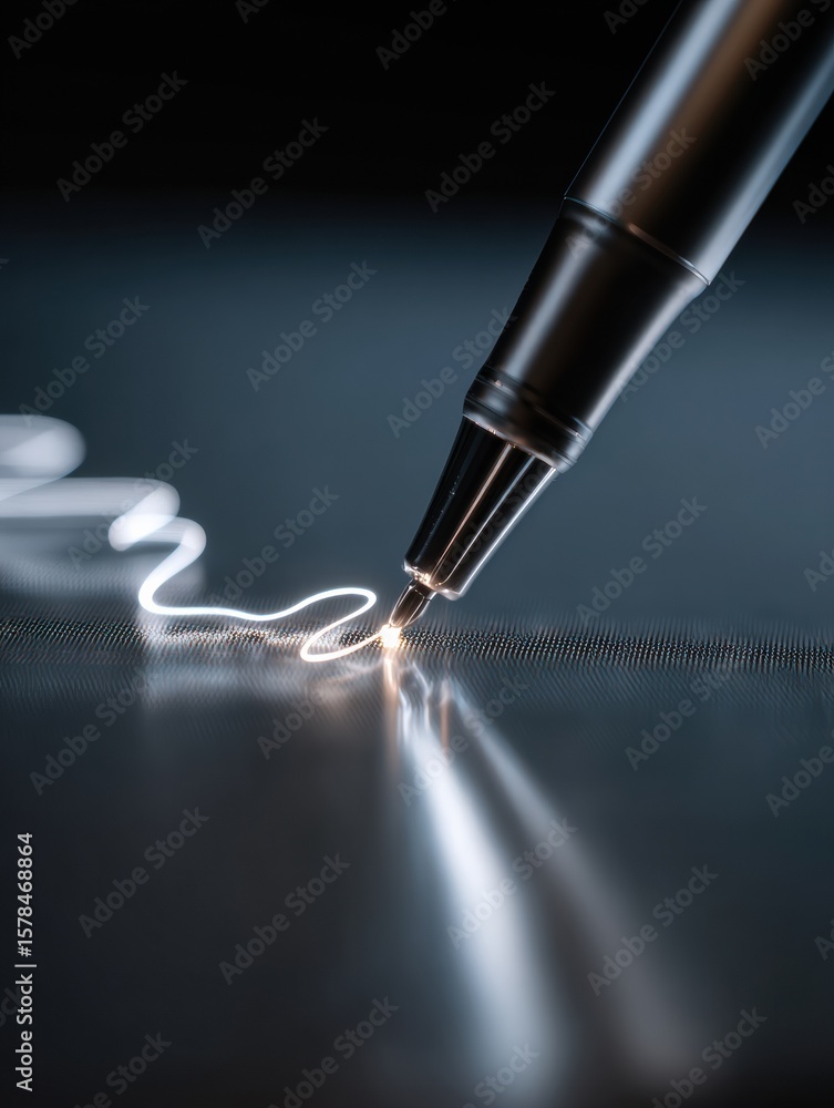 Poster digital pen creating a smooth line on a tablet screen with an empty upper half for custom messages o