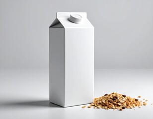Milk carton mockup with granola cereal breakfast food product packaging design template for promotion ads