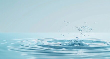 Serene water surface with droplet impact creating calming ripples on a pale backdrop
