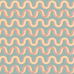 seamless pattern with waves, pastel pink and cream wavy lines on teal blue vintage background - seamless pattern