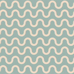 seamless pattern with wavy lines, delicate cream wavy line pattern on vintage teal background - soft retro vector art