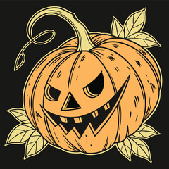 Fototapeta premium Stylized Halloween illustration featuring a black silhouette of a dog with spooky elements like pumpkins bats and a moon creating a festive and playful design