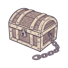 Vintage Wooden Treasure Chest with Lock, Hand Drawn Vector Illustration of Closed Pirate Chest, Antique Storage Box Isolated on White Background
