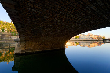 Under the Louis-Phillipe bridge in the 4th arrondissement of Paris city