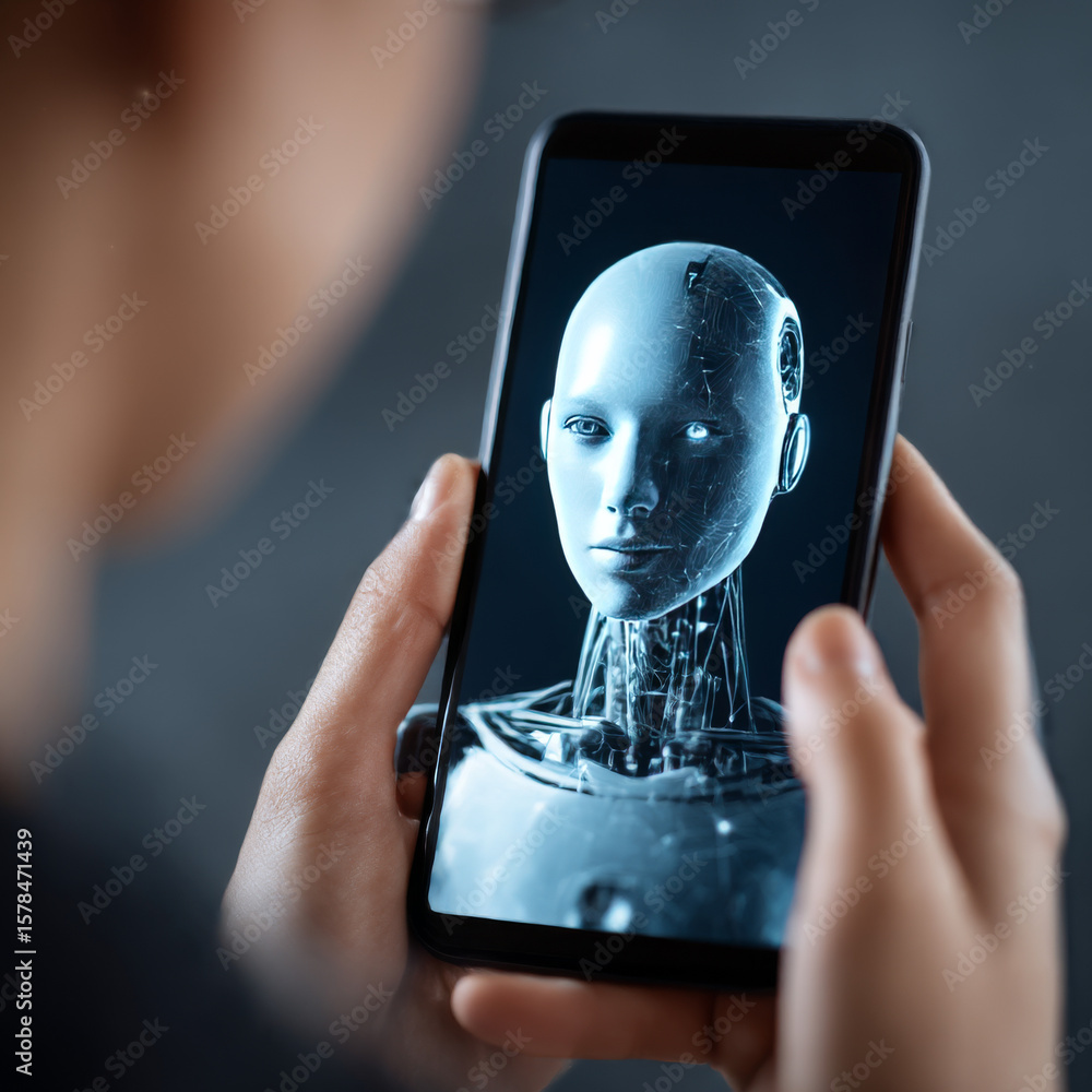 Poster artificial intelligence provide access to information and data in online networks via smartphone. ai