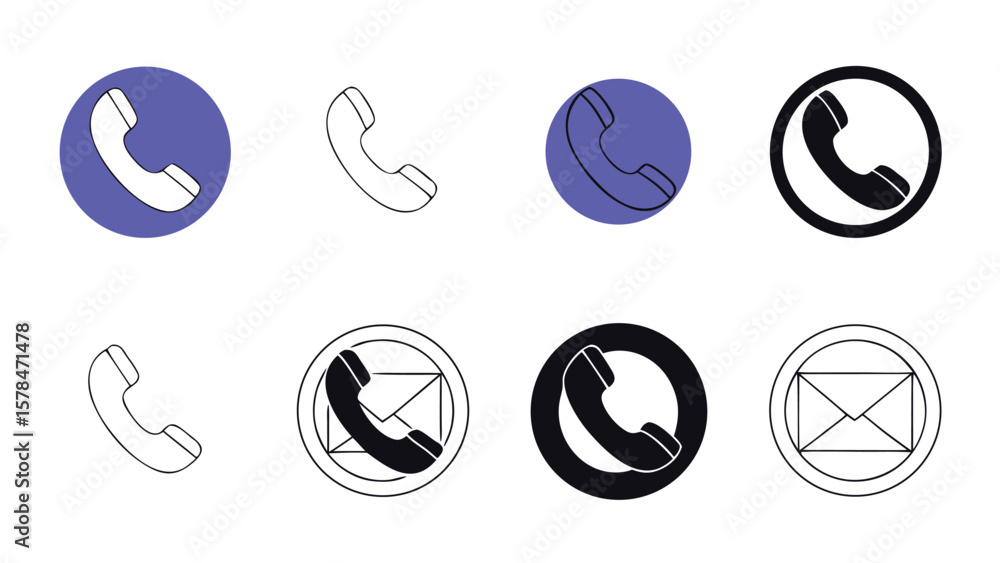 Fototapete phone call icon set in various circular styles with outline and solid versions in flat minimal desig