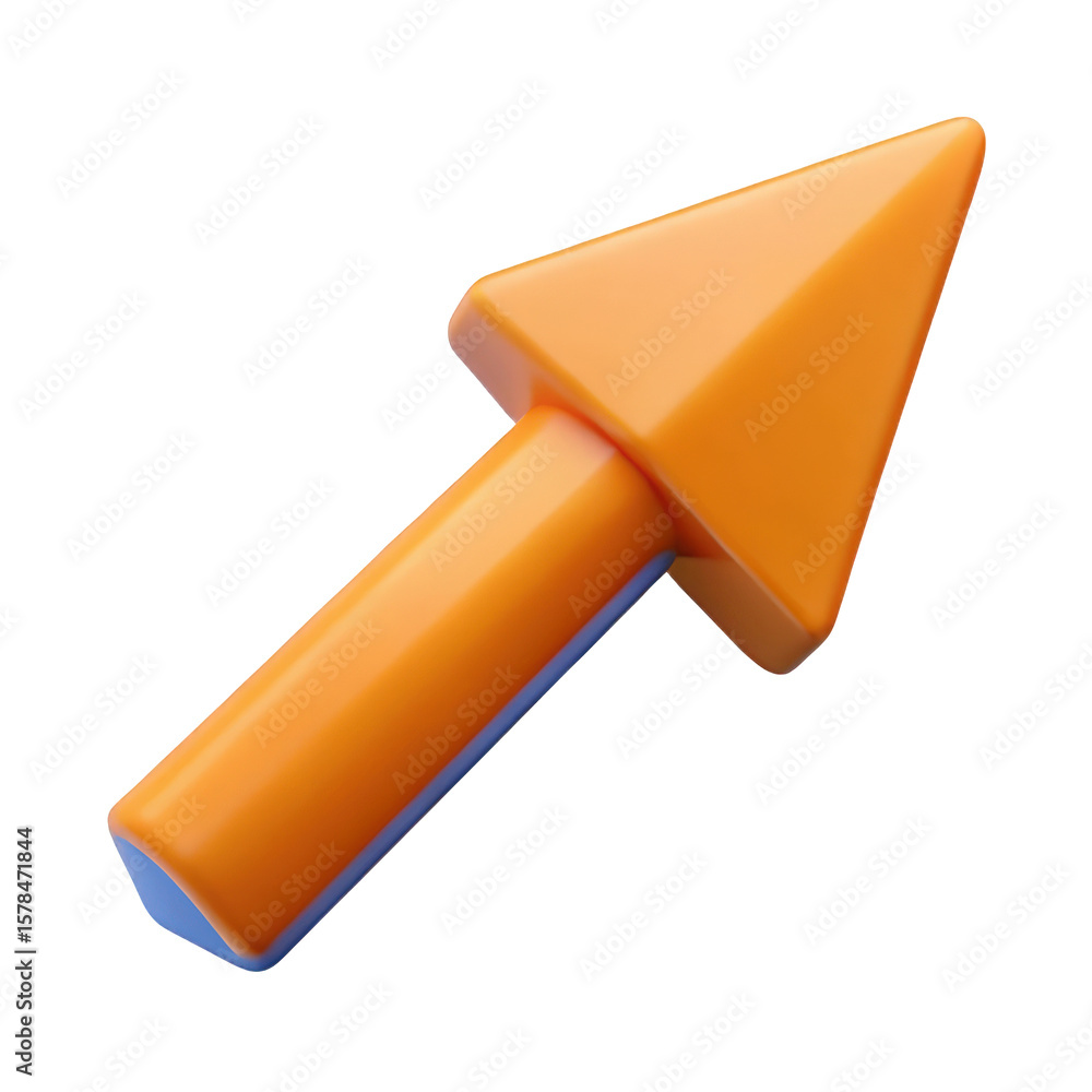 Aufkleber an orange arrow isolated on transparent background points diagonally upward, symbolizing direction a
