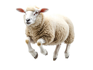 Fototapeta premium A fluffy white sheep leaping gracefully isolated on transparent background.