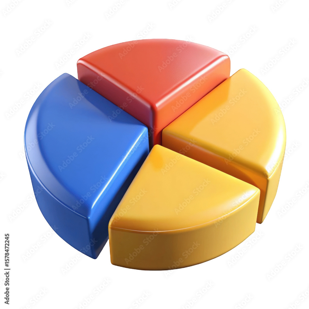 Poster a colorful pie chart isolated on transparent background represents data analysis and market share