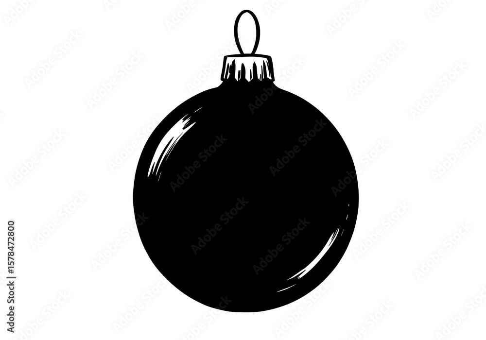 Poster isolated black christmas ornament with a loop on top on a white background in vector format