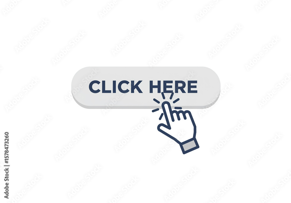 Poster a cartoon hand pointing at a button that says click here on a white isolated background vector image