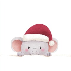 Cute Elephant in Santa Hat for Christmas