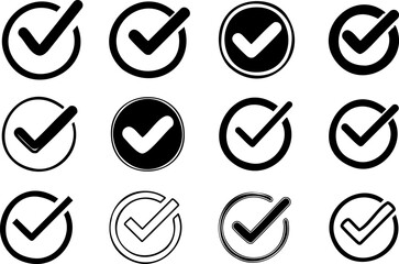 Circle Tick Check Mark Accept Icon Flat Line Illustration