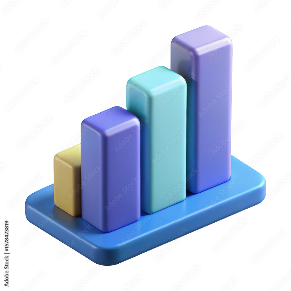 Fototapete A vibrant 3d rendering of a bar graph showing upward growth, isolated on transparent background