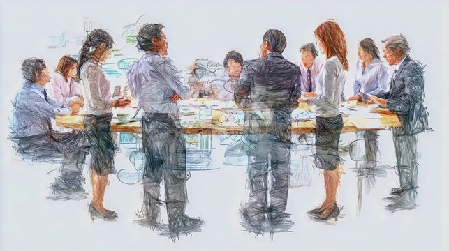 strategic alignment meeting digital painting isolated on white