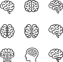 Brain icon set. Outline set of brain vector icons for web design isolated on white background