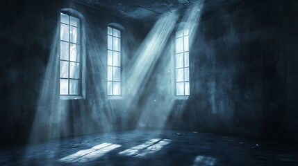 Sunlight drenched empty industrial interior