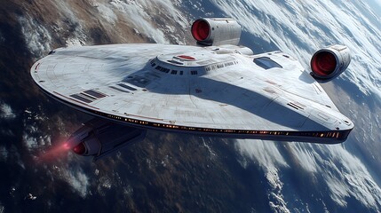 White spaceship in flight