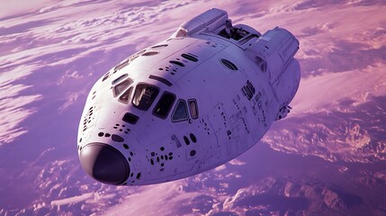 White spaceship in purple space