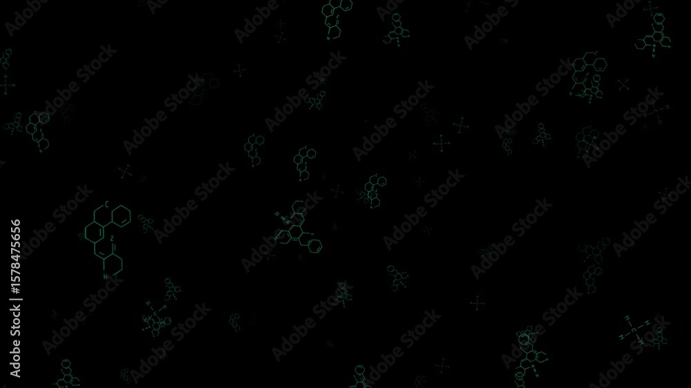 Poster this video shows molecular structures floating on a black background. the structures are animated an