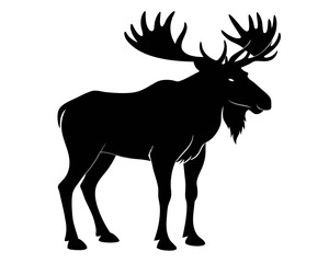 Fototapeta premium Majestic moose black silhouette stands out on a clean white backdrop.