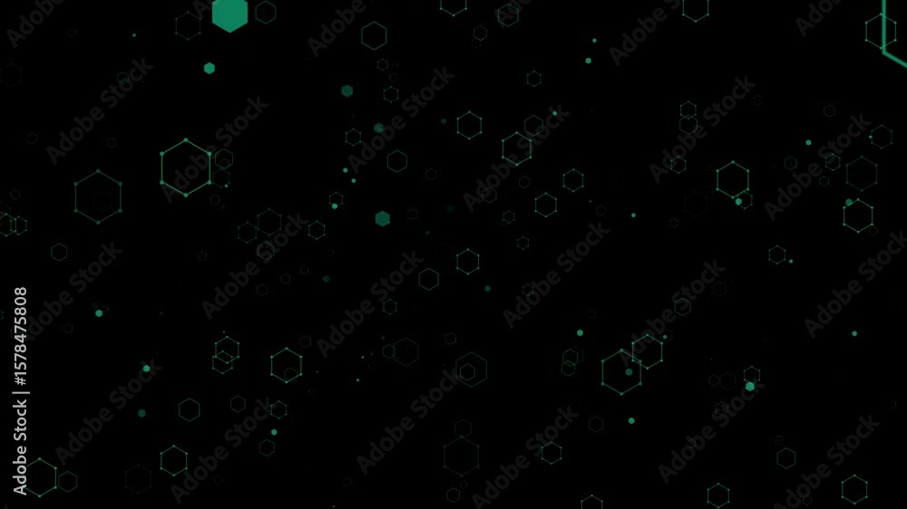 Aufkleber a seamless loop animation of green hexagon particles moving on a black background. a great visual fo