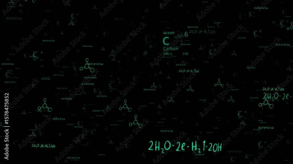 Aufkleber a visually engaging background animation featuring various chemical formulas in green text on a blac
