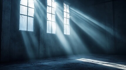 Sunlight rays illuminating old building interior