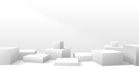 White 3D parallelepipeds and cubes made in perspective.