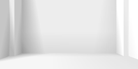Empty 3d bright room background with realistic lighting.
