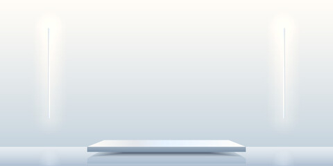 Parallelepiped 3D podium with two light lamps.