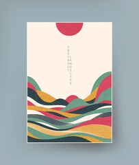 Abstract landscape in retro oriental style made with smooth elements.
