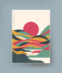 Abstract landscape in retro oriental style made with smooth elements.