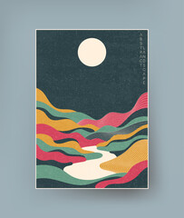 Abstract landscape in retro oriental style made with smooth elements.