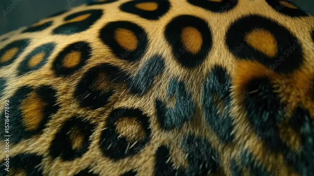 Poster close-up image of a leopard fur pattern, showcasing the distinctive spotted texture and the intricat