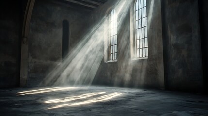 Sunlight streaming into old interior
