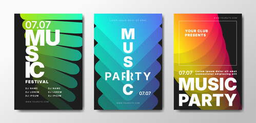 Musical party posters set. Colorful templates for your event.