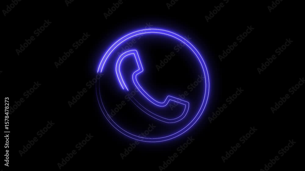 Poster glowing neon phone icon loop animation on black background for communication concept