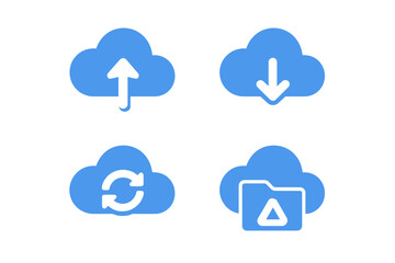 Obraz premium Cloud computing icons: upload, download, sync, folder for digital data management