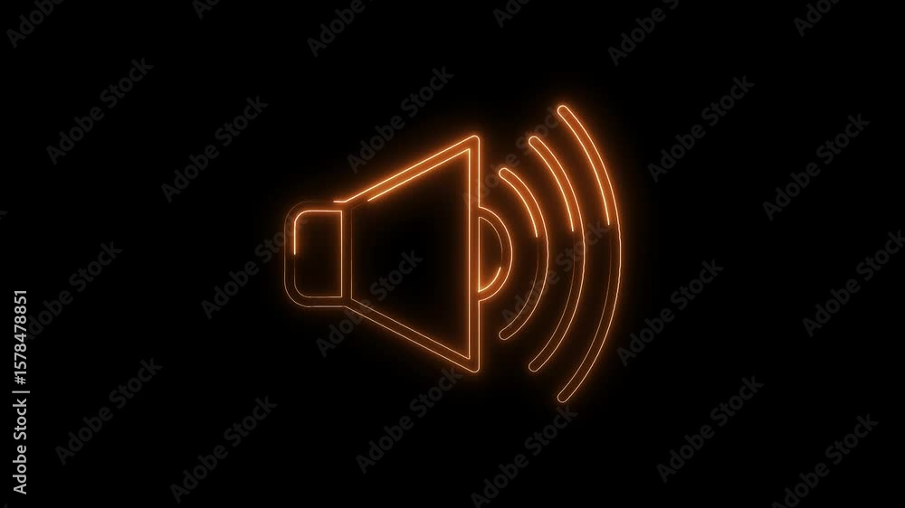 Poster neon speaker icon animation on dark background for sound effects and audio visualizations