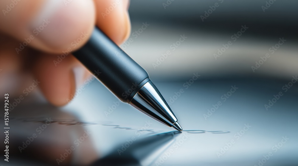 Poster digital pen writes message on tablet surface in a close-up view highlighting creative expression and